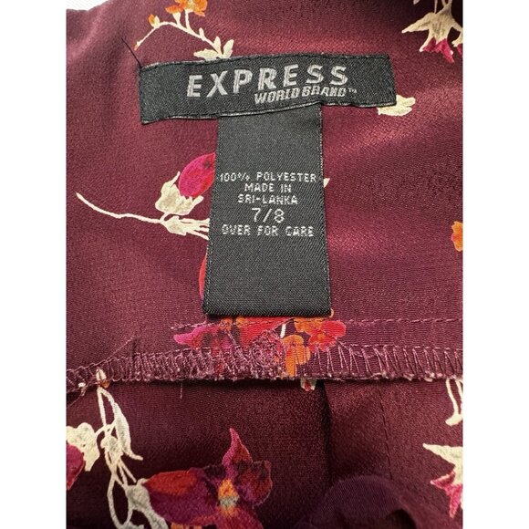 VTG Y2K Express Babydoll Midi Dress Burgundy Floral Moody Romantic Dark Fairy M - Picture 7 of 11